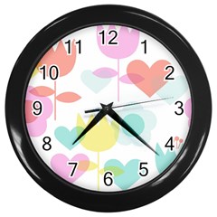 Tulip Lotus Sunflower Flower Floral Staer Love Pink Red Blue Green Wall Clocks (black) by Mariart