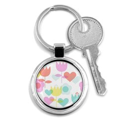 Tulip Lotus Sunflower Flower Floral Staer Love Pink Red Blue Green Key Chains (round) 