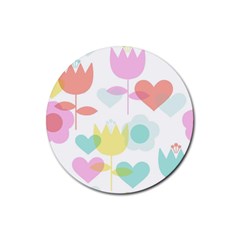 Tulip Lotus Sunflower Flower Floral Staer Love Pink Red Blue Green Rubber Round Coaster (4 Pack) 