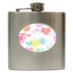 Tulip Lotus Sunflower Flower Floral Staer Love Pink Red Blue Green Hip Flask (6 Oz) by Mariart