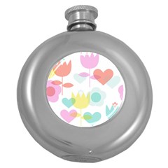 Tulip Lotus Sunflower Flower Floral Staer Love Pink Red Blue Green Round Hip Flask (5 Oz) by Mariart