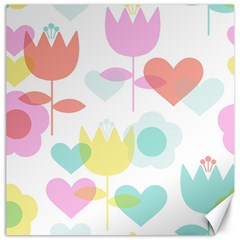 Tulip Lotus Sunflower Flower Floral Staer Love Pink Red Blue Green Canvas 16  X 16  