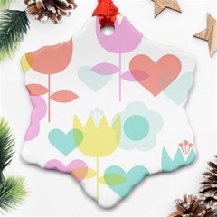 Tulip Lotus Sunflower Flower Floral Staer Love Pink Red Blue Green Ornament (snowflake) by Mariart