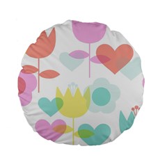 Tulip Lotus Sunflower Flower Floral Staer Love Pink Red Blue Green Standard 15  Premium Round Cushions by Mariart