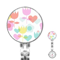 Tulip Lotus Sunflower Flower Floral Staer Love Pink Red Blue Green Stainless Steel Nurses Watch