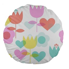 Tulip Lotus Sunflower Flower Floral Staer Love Pink Red Blue Green Large 18  Premium Flano Round Cushions by Mariart