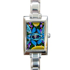 Star Polka Natural Blue Yellow Flower Floral Rectangle Italian Charm Watch