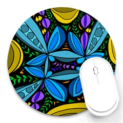 Star Polka Natural Blue Yellow Flower Floral Round Mousepads