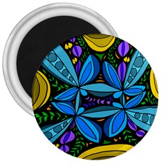 Star Polka Natural Blue Yellow Flower Floral 3  Magnets