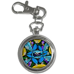 Star Polka Natural Blue Yellow Flower Floral Key Chain Watches by Mariart