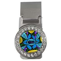 Star Polka Natural Blue Yellow Flower Floral Money Clips (cz)  by Mariart