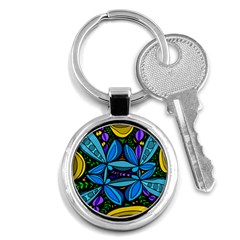 Star Polka Natural Blue Yellow Flower Floral Key Chains (round) 