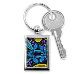 Star Polka Natural Blue Yellow Flower Floral Key Chains (rectangle) 