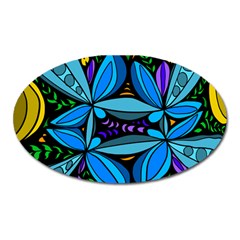 Star Polka Natural Blue Yellow Flower Floral Oval Magnet by Mariart