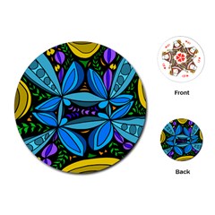 Star Polka Natural Blue Yellow Flower Floral Playing Cards (round) 