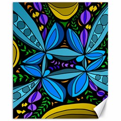 Star Polka Natural Blue Yellow Flower Floral Canvas 16  X 20   by Mariart