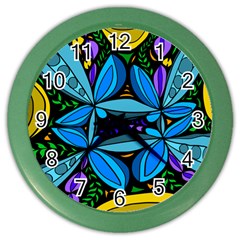 Star Polka Natural Blue Yellow Flower Floral Color Wall Clocks by Mariart