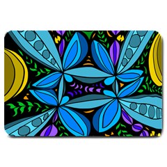 Star Polka Natural Blue Yellow Flower Floral Large Doormat 