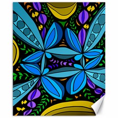 Star Polka Natural Blue Yellow Flower Floral Canvas 11  X 14  