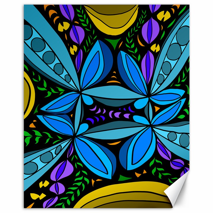 Star Polka Natural Blue Yellow Flower Floral Canvas 11  x 14  