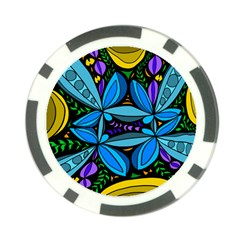 Star Polka Natural Blue Yellow Flower Floral Poker Chip Card Guard by Mariart