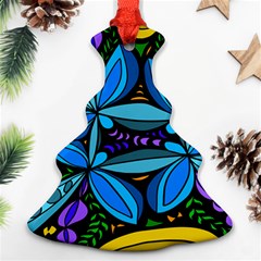 Star Polka Natural Blue Yellow Flower Floral Christmas Tree Ornament (two Sides)