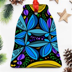 Star Polka Natural Blue Yellow Flower Floral Bell Ornament (two Sides) by Mariart