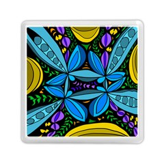 Star Polka Natural Blue Yellow Flower Floral Memory Card Reader (square) 