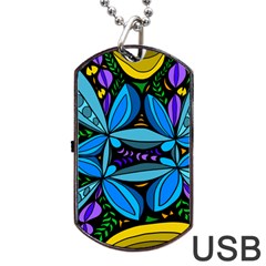 Star Polka Natural Blue Yellow Flower Floral Dog Tag Usb Flash (two Sides)