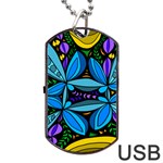 Star Polka Natural Blue Yellow Flower Floral Dog Tag USB Flash (Two Sides) Front