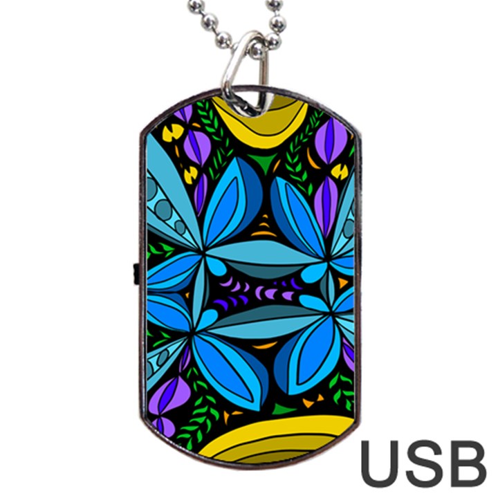 Star Polka Natural Blue Yellow Flower Floral Dog Tag USB Flash (Two Sides)