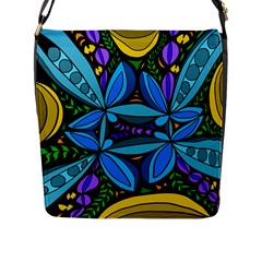 Star Polka Natural Blue Yellow Flower Floral Flap Messenger Bag (l)  by Mariart