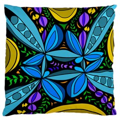 Star Polka Natural Blue Yellow Flower Floral Large Flano Cushion Case (two Sides)