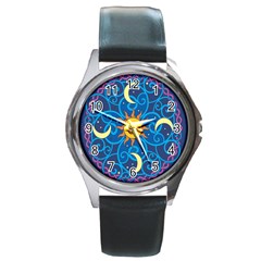 Sun Moon Star Space Vector Clipart Round Metal Watch