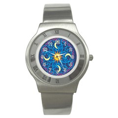 Sun Moon Star Space Vector Clipart Stainless Steel Watch by Mariart