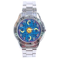 Sun Moon Star Space Vector Clipart Stainless Steel Analogue Watch by Mariart