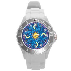 Sun Moon Star Space Vector Clipart Round Plastic Sport Watch (l) by Mariart