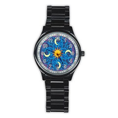 Sun Moon Star Space Vector Clipart Stainless Steel Round Watch