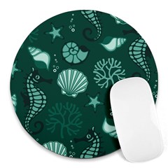 Vector Seamless Pattern With Sea Fauna Seaworld Round Mousepads by Mariart