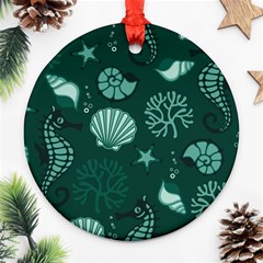 Vector Seamless Pattern With Sea Fauna Seaworld Ornament (round)