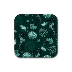 Vector Seamless Pattern With Sea Fauna Seaworld Rubber Square Coaster (4 Pack) 