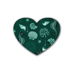 Vector Seamless Pattern With Sea Fauna Seaworld Heart Coaster (4 Pack) 