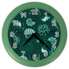 Vector Seamless Pattern With Sea Fauna Seaworld Color Wall Clocks