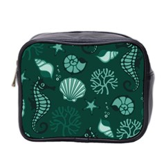 Vector Seamless Pattern With Sea Fauna Seaworld Mini Toiletries Bag 2-side by Mariart