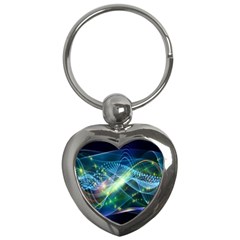 Waveslight Chevron Line Net Blue Key Chains (heart)  by Mariart