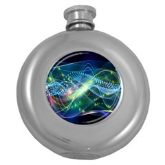 Waveslight Chevron Line Net Blue Round Hip Flask (5 Oz) by Mariart