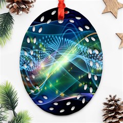 Waveslight Chevron Line Net Blue Ornament (oval Filigree) by Mariart