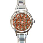 Surface Patterns Bright Flower Floral Sunflower Round Italian Charm Watch Front