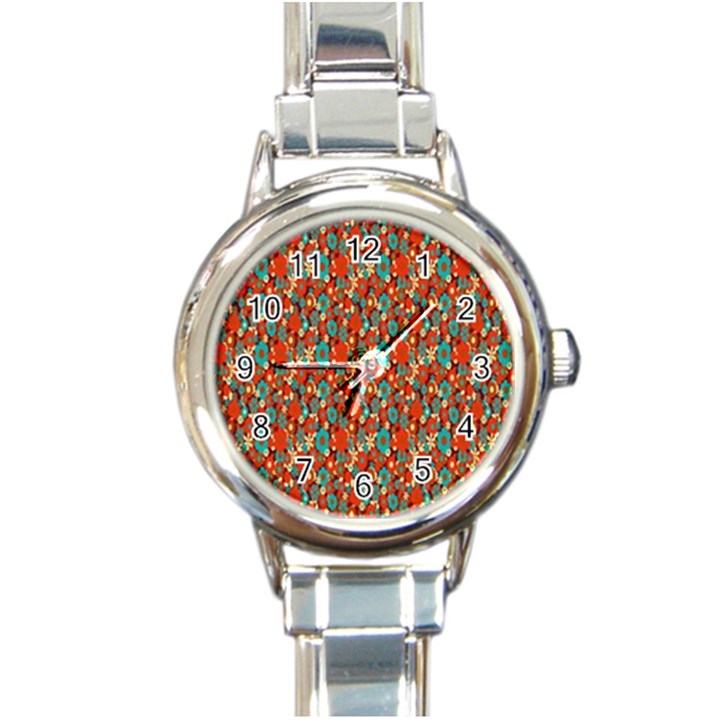 Surface Patterns Bright Flower Floral Sunflower Round Italian Charm Watch