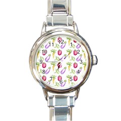 Vegetable Pattern Carrot Round Italian Charm Watch by Mariart